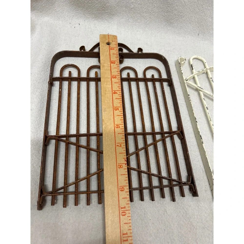Rustic Wrought Iron Wall Decor Miniature Gates Set of 2 Brown White 7x10